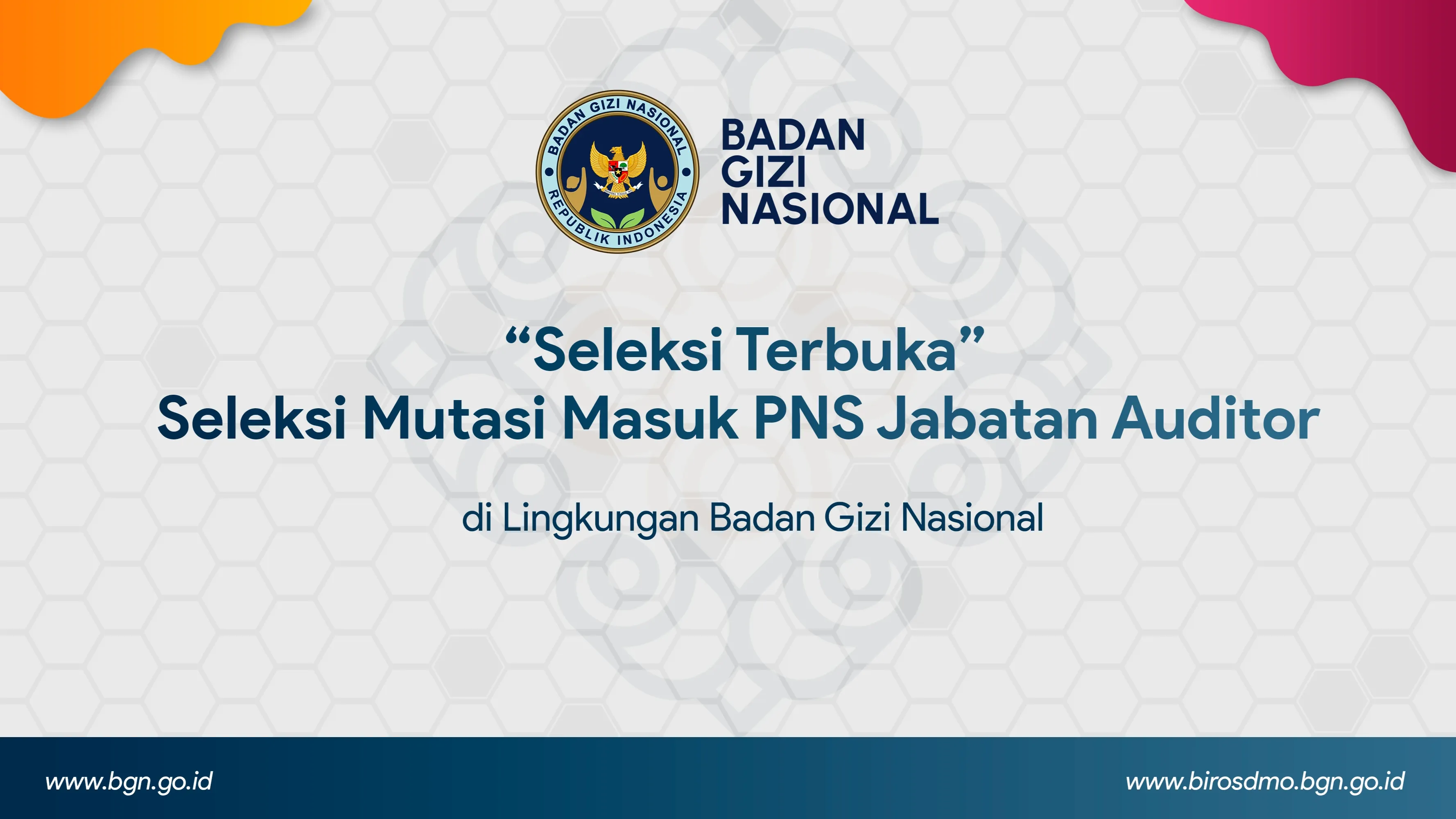 Seleksi Terbuka - Seleksi Mutasi Masuk PNS Jabatan Auditor di Lingkungan Badan Gizi Nasional Seluma